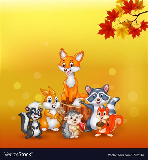 Illustration of Cartoon wild animals with autumn background. Download a Free Preview or High ...