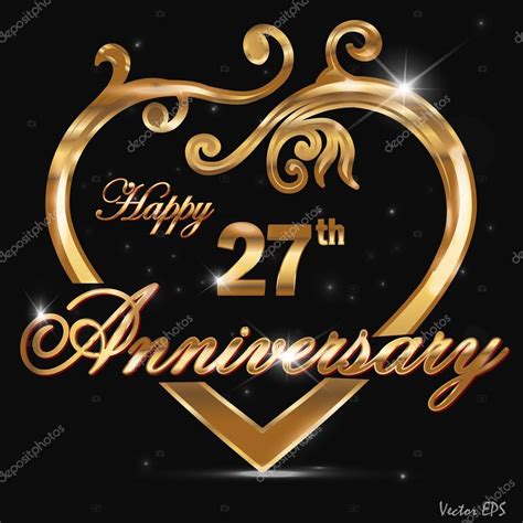 27 year anniversary golden heart design card — Stock Vector ...