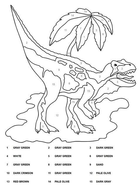 Tyrannosaurus Dinosaur Color by Number Coloring Page - Free Printable Coloring Pages for Kids