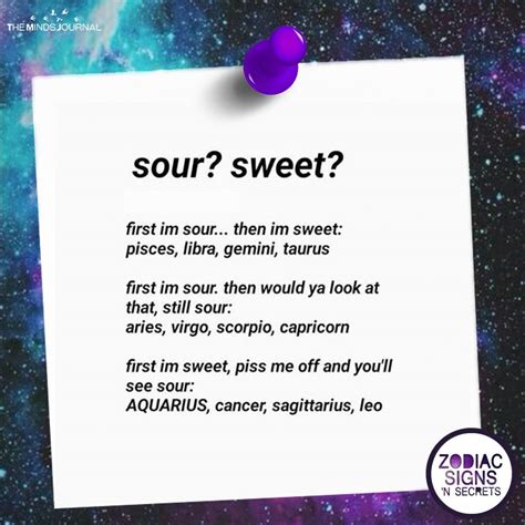 What Are The Signs First, Sweet Or Sour? | Zodiac signs astrology, Zodiac signs, Zodiac signs ...