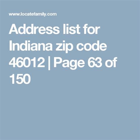 Address list for Indiana zip code 46012 | Page 63 of 150 | Anderson indiana, Address list, Coding