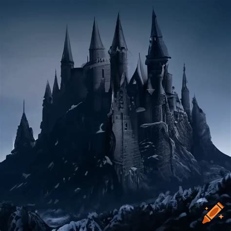 Fantasy black castle on the mountain in winter on Craiyon