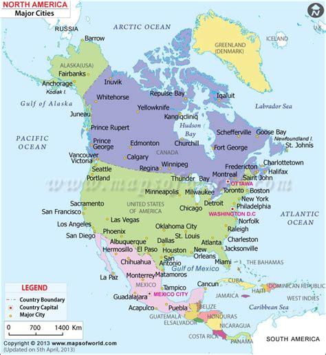 Major Cities of North America | North america map, America city, Central america map