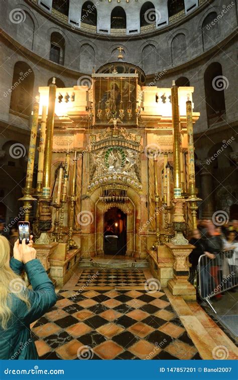 Rotunda of Holy Sepulcher Church.Night Liturgy. Stock Image - Image of ...