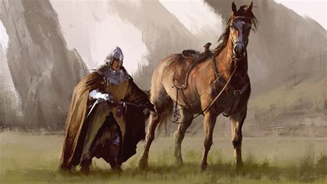 Knight beside brown horse painting, artwork, horse, knight, warrior HD wallpaper | Wallpaper Flare