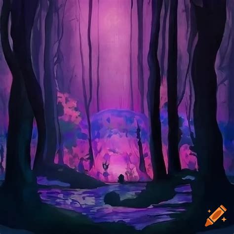 Purple mystical forest painting
