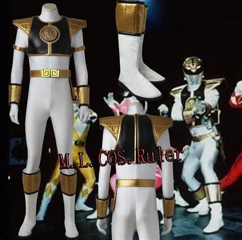 High Quality Cos Zyuranger Mighty Morphin Tommy Oliver Cosplay Costume White Ranger Full Suit ...