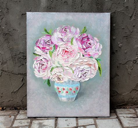 Pink peonies original oil painting on canvas Peony artwork | Etsy