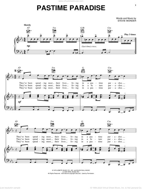 Pastime Paradise sheet music for voice, piano or guitar (PDF)