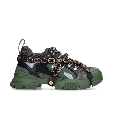 Gucci Flashtrek Embellished Suede, Leather And Mesh Sneakers in Green for Men - Save 19% - Lyst