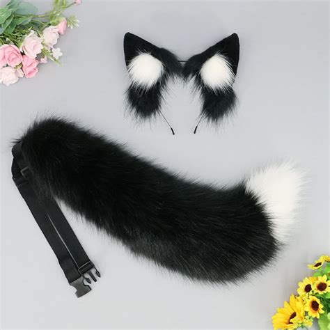 Black White Fox Ears and Tail Set,furry Animal Ears,wolf Cosplay ...