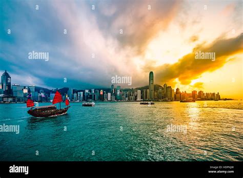 Victoria harbour of Hong Kong at sunset - HDR Stock Photo - Alamy