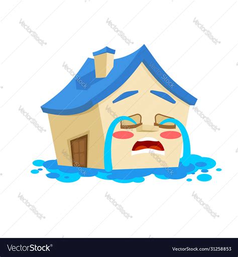 House flooded isolated crying home cartoon style Vector Image