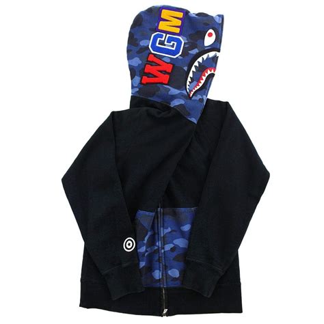 Bape Blue Camo Shark Face Hoodie Black | SaruGeneral