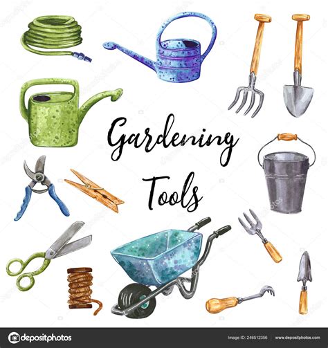 Clipart: clip art garden tools | Gardening Tools Clip Art Set Hand Drawn Watercolor Illustration ...