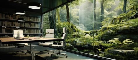 Interior office design with Desktop computer screen nature background | Premium AI-generated image