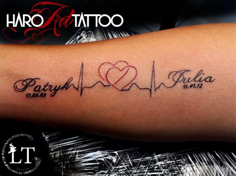 Tattoo by LT from Haro Art Tattoo in Kleve. Kids Names and Heartbeats tattoo. #t...#art #haro #h ...