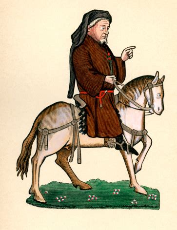 Canterbury Tales Geoffrey Chaucer As A Pilgrim On Horseback Stock ...