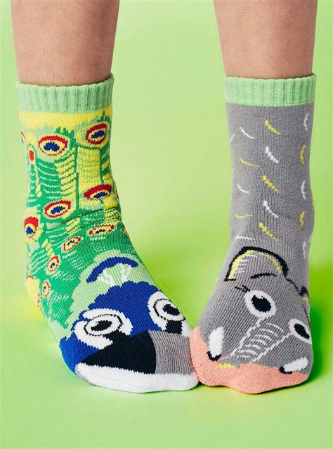 Peacock & Elephant Mismatching Kids Socks Fun Socks | Etsy