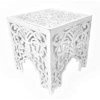 Beautiful Square Hand Carved Indian Wooden Side End Coffee Table [White,Small (30 x 30 x 31cm)]