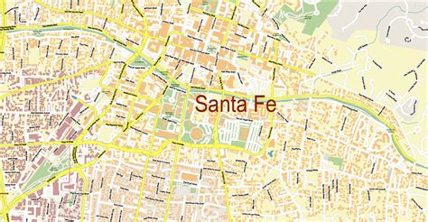 Santa Fe New Mexico US PDF Vector Map Exact City Plan High Detailed Street Map editable Adobe ...