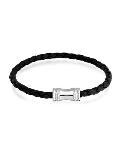 4mm Black Braided Leather Bracelet Magnetic Clasp Steel - C511HEP7V8P