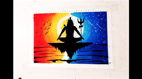 oil pastels colorful lord shiva sunset and moonlight scenery drawing ️ - YouTube