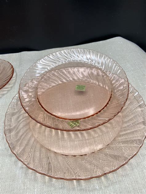 Arcoroc France Pink Swirl Plates Cups Saucers Pink Rosaline Dishes Pink Depression Glass Style ...