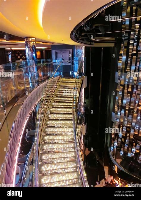 Miami, USA - April 29, 2022: Interior of the Atrium in the at new cruise ship or new flagship of ...