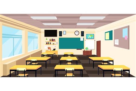 Cartoon empty classroom, high school room interior with desk (913015) | Illustrations | Design ...