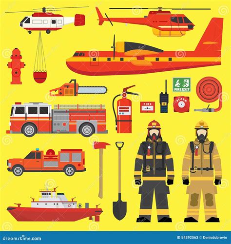 Fire Brigade Equipment Infographics Set Stock Vector - Image: 54392563