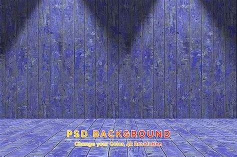 Premium PSD | Empty blue wall and floor room wood background