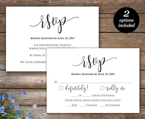 Rsvp Printable Card Wedding Rsvp cards Wedding response | Etsy