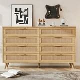 Rovaurx 8 Drawer Double Dresser for Bedroom, Rattan Chest of Dressers, Modern Wooden Dresser ...