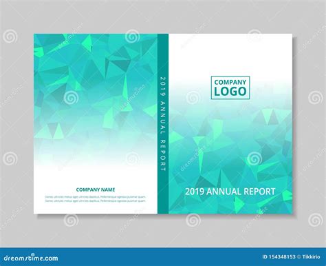 Annual Report 2019 Book Design Front and Back Cover Template, Blue Green Abstract Low Polygon on ...