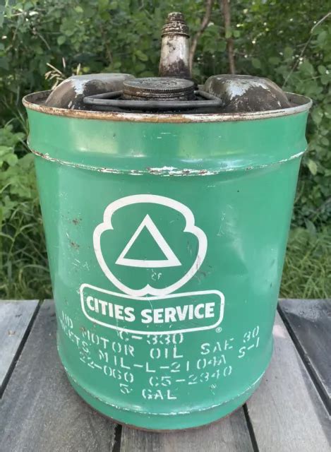 VINTAGE CITIES SERVICE 5 Gallon Metal Oil Can HD Motor Oil SAE 30 Green Bucket $45.00 - PicClick