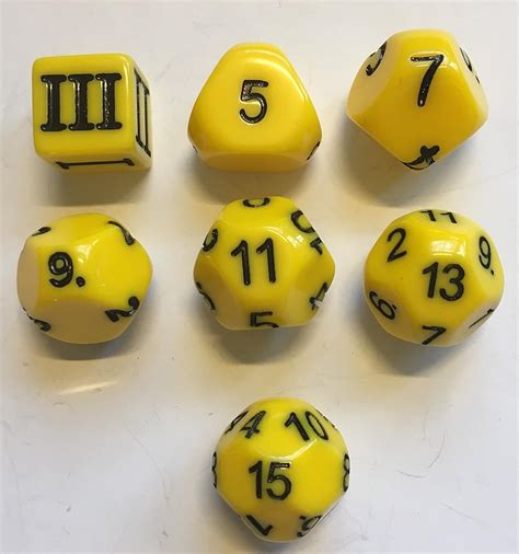 Amazon.com: Yellow - 7 Unusual Odd Numbered Dice Set - D3, D5, D7, D9, D11, D13 & D15: Toys & Games