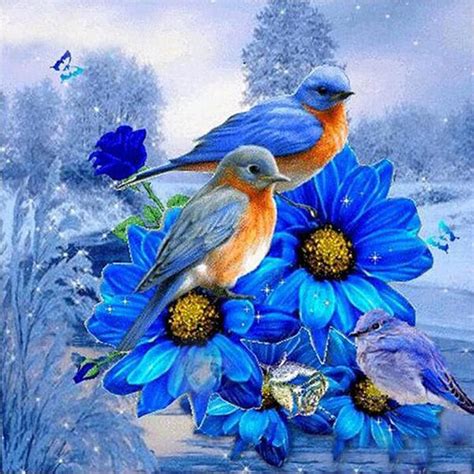 Everydayedeals Diamond Painting - Crystal Rhinestone - Blue Flower Bird