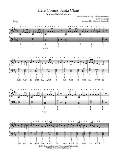 Here Comes Santa Claus by Gene Autry Piano Sheet Music | Intermediate Level