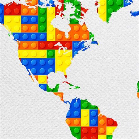 Lego World Map Print Lego Inspired Art World Map Decor Lego | Etsy