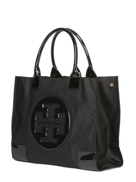 Tory Burch Large Ella Nylon & Patent Leather Tote in Black - Lyst