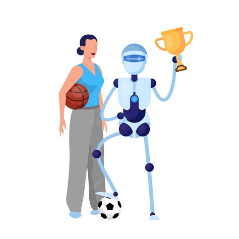 Premium Vector | Robot sportsman and woman with ball. Idea of ...