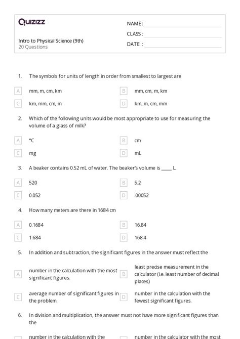 50+ Physical Science worksheets for 9th Grade on Quizizz | Free & Printable