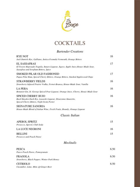 La Luce Cocktail Menu 2019 | PDF