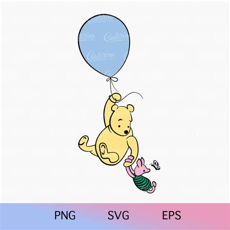 Winnie the Pooh SVG PNG, Pooh Baby Shower, Blue Balloon, Classic Pooh, Piglet SVG, Cake Topper ...