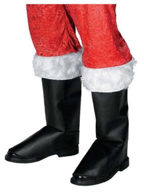 Black Faux Leather Santa Claus Boot Tops with Fur Trim