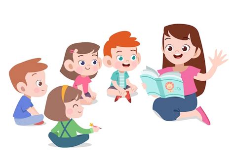 Premium Vector | Teacher read story to student vector illustration