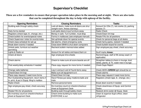 Supervision Checklist - 10+ Examples, Format, How to Maximize, Pdf