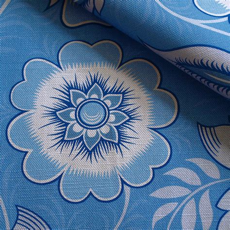 Blue Print Fabric | Floral Print Fabric | Cotton Linen Blend