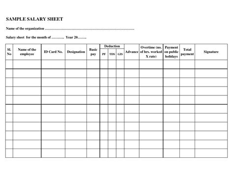 Salary Sheet Template